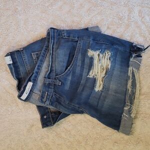 Women's KanCan Denim Shorts Distressed Low-Rise Ripped Ladies Blue Jeans
